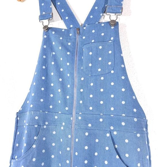 STORIA Polka Dot Denim Overalls Ankle Cropped Jumpsuit Boho Patch Pocket Small - Picture 3 of 12